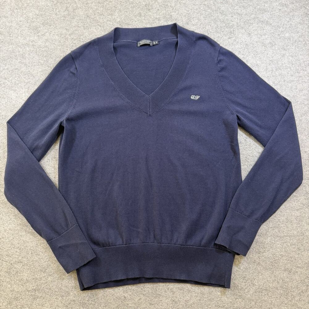 Vineyard Vines Cotton Sweater Womens S Navy Blue V Neck Preppy Coastal Knit